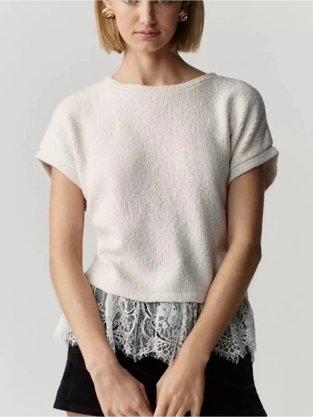 Maeve by Anthropologie Ruffled Lace Tee NWT - Picture 1 of 9